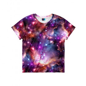 Детская футболка 3D с принтом Космос в Курске, 100% гипоаллергенный полиэфир | прямой крой, круглый вырез горловины, длина до линии бедер, чуть спущенное плечо, ткань немного тянется | abstraction | cosmos | nebula | space | star | universe | абстракция | вселенная | звезды | космос | мир | планеты