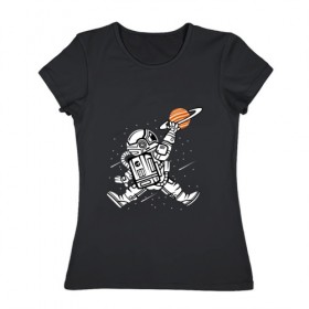 Женская футболка хлопок с принтом Космонавт в Курске, 100% хлопок | прямой крой, круглый вырез горловины, длина до линии бедер, слегка спущенное плечо | астронавт | в космосе | в прыжке | космонавт | космос | мороженное | планета | планеты | пространство | с космосом | юпитер