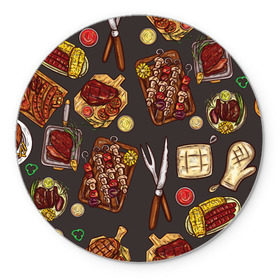 Коврик круглый с принтом Вкуснятина в Курске, резина и полиэстер | круглая форма, изображение наносится на всю лицевую часть | барбекю | еда | кулинария | мясо | повар | стейк | шашлык
