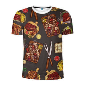 Мужская футболка 3D спортивная с принтом Вкуснятина в Курске, 100% полиэстер с улучшенными характеристиками | приталенный силуэт, круглая горловина, широкие плечи, сужается к линии бедра | барбекю | еда | кулинария | мясо | повар | стейк | шашлык