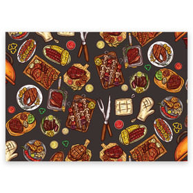 Поздравительная открытка с принтом Вкуснятина в Курске, 100% бумага | плотность бумаги 280 г/м2, матовая, на обратной стороне линовка и место для марки
 | барбекю | еда | кулинария | мясо | повар | стейк | шашлык