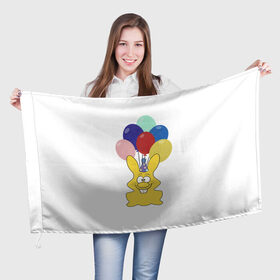 Флаг 3D с принтом Зайчик с шарами в Курске, 100% полиэстер | плотность ткани — 95 г/м2, размер — 67 х 109 см. Принт наносится с одной стороны | желейный зайчик | желейный заяц | заяц