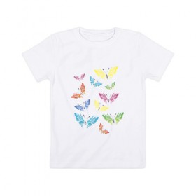 Детская футболка хлопок с принтом Бабочки в Курске, 100% хлопок | круглый вырез горловины, полуприлегающий силуэт, длина до линии бедер | бабочка | крылья | лето | насекомые | тату | татуировка | яркие