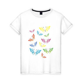Женская футболка хлопок с принтом Бабочки в Курске, 100% хлопок | прямой крой, круглый вырез горловины, длина до линии бедер, слегка спущенное плечо | бабочка | крылья | лето | насекомые | тату | татуировка | яркие