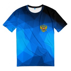 Мужская футболка 3D с принтом Russia lowpoly collection blue в Курске, 100% полиэфир | прямой крой, круглый вырез горловины, длина до линии бедер | abstraction | grunge | russia | sport | абстракция | герб | краска | русский | символика рф | спорт | спортивный | триколор | униформа | форма | я русский