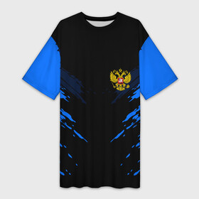 Платье-футболка 3D с принтом Russia sport collection BLUE в Курске,  |  | abstraction | grunge | russia | sport | абстракция | герб | краска | русский | символика рф | спорт | спортивный | триколор | униформа | форма | я русский