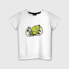 Детская футболка хлопок с принтом Мяч в скорлупе в Курске, 100% хлопок | круглый вырез горловины, полуприлегающий силуэт, длина до линии бедер | sport | tennis | мяч | скорлупа | спорт | теннис
