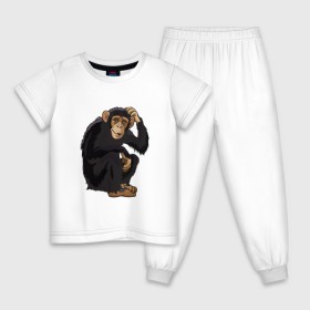 Детская пижама хлопок с принтом Обезьяна думает в Курске, 100% хлопок |  брюки и футболка прямого кроя, без карманов, на брюках мягкая резинка на поясе и по низу штанин
 | думать | животное | мавпа | обезьяна | человек