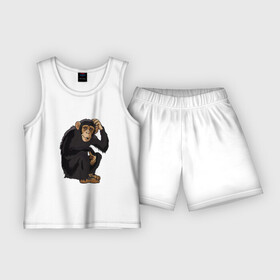 Детская пижама с шортами хлопок с принтом Обезьяна думает в Курске,  |  | думать | животное | мавпа | обезьяна | человек