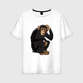 Женская футболка хлопок Oversize с принтом Обезьяна думает в Курске, 100% хлопок | свободный крой, круглый ворот, спущенный рукав, длина до линии бедер
 | думать | животное | мавпа | обезьяна | человек