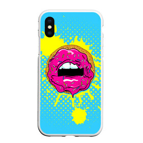Чехол для iPhone XS Max матовый с принтом Donut lips в Курске, Силикон | Область печати: задняя сторона чехла, без боковых панелей | donut | kiss | lips | pop art | splash | sweet | брызги | губы | пончик | поп арт