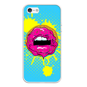 Чехол для iPhone 5/5S матовый с принтом Donut lips в Курске, Силикон | Область печати: задняя сторона чехла, без боковых панелей | donut | kiss | lips | pop art | splash | sweet | брызги | губы | пончик | поп арт