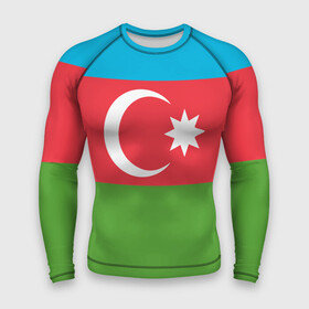 Мужской рашгард 3D с принтом Азербайджан в Курске,  |  | Тематика изображения на принте: azerbaijan | azrbaycan | звезда | ислам | полумесяц | флаг