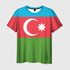 Мужская футболка 3D с принтом Азербайджан в Курске, 100% полиэфир | прямой крой, круглый вырез горловины, длина до линии бедер | azerbaijan | azrbaycan | звезда | ислам | полумесяц | флаг