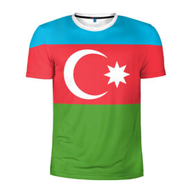 Мужская футболка 3D спортивная с принтом Азербайджан в Курске, 100% полиэстер с улучшенными характеристиками | приталенный силуэт, круглая горловина, широкие плечи, сужается к линии бедра | Тематика изображения на принте: azerbaijan | azrbaycan | звезда | ислам | полумесяц | флаг