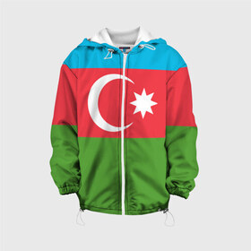 Детская куртка 3D с принтом Азербайджан в Курске, 100% полиэстер | застежка — молния, подол и капюшон оформлены резинкой с фиксаторами, по бокам — два кармана без застежек, один потайной карман на груди, плотность верхнего слоя — 90 г/м2; плотность флисового подклада — 260 г/м2 | Тематика изображения на принте: azerbaijan | azrbaycan | звезда | ислам | полумесяц | флаг
