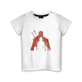 Детская футболка хлопок с принтом The Whitcher в Курске, 100% хлопок | круглый вырез горловины, полуприлегающий силуэт, длина до линии бедер | hunt | wild | ведьмак | геральт | дикая | краска | красный | охота | силуэт | цири