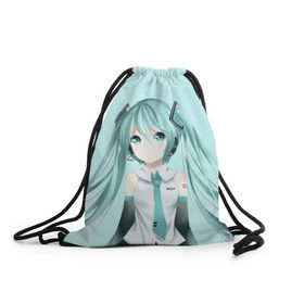 Рюкзак-мешок 3D с принтом Hatsune Miku в Курске, 100% полиэстер | плотность ткани — 200 г/м2, размер — 35 х 45 см; лямки — толстые шнурки, застежка на шнуровке, без карманов и подкладки | Тематика изображения на принте: hatsune miku