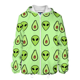 Мужская куртка 3D с принтом Green в Курске, ткань верха — 100% полиэстер, подклад — флис | прямой крой, подол и капюшон оформлены резинкой с фиксаторами, два кармана без застежек по бокам, один большой потайной карман на груди. Карман на груди застегивается на липучку | Тематика изображения на принте: alien | food | vegetarian | авокадо | вегетарианство | еда | пришелец