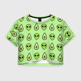 Женская футболка Cropp-top с принтом Green в Курске, 100% полиэстер | круглая горловина, длина футболки до линии талии, рукава с отворотами | alien | food | vegetarian | авокадо | вегетарианство | еда | пришелец