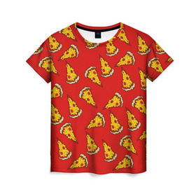 Женская футболка 3D с принтом Pizza red в Курске, 100% полиэфир ( синтетическое хлопкоподобное полотно) | прямой крой, круглый вырез горловины, длина до линии бедер | fast food | pizza | еда | пицца | фастфуд
