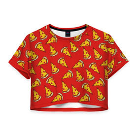 Женская футболка 3D укороченная с принтом Pizza red в Курске, 100% полиэстер | круглая горловина, длина футболки до линии талии, рукава с отворотами | fast food | pizza | еда | пицца | фастфуд