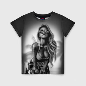 Детская футболка 3D с принтом Trap girl в Курске, 100% гипоаллергенный полиэфир | прямой крой, круглый вырез горловины, длина до линии бедер, чуть спущенное плечо, ткань немного тянется | девушка | мода | пляж | стиль