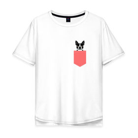 Мужская футболка хлопок Oversize с принтом доге в кармане в Курске, 100% хлопок | свободный крой, круглый ворот, “спинка” длиннее передней части | Тематика изображения на принте: 