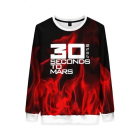 Женский свитшот 3D с принтом 30 Seconds to Mars in fire в Курске, 100% полиэстер с мягким внутренним слоем | круглый вырез горловины, мягкая резинка на манжетах и поясе, свободная посадка по фигуре | 30 seconds to mars | punk | rock | альтернативный хип хоп | группа | инди поп | музыка | музыкальное произведение | ноты | панк | регги | рок | синти поп