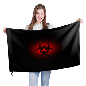 Флаг 3D с принтом Биологическая Опасность в Курске, 100% полиэстер | плотность ткани — 95 г/м2, размер — 67 х 109 см. Принт наносится с одной стороны | биологическая  | опасность