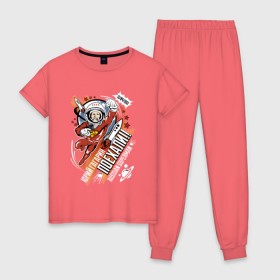 Женская пижама хлопок с принтом Юрий Гагарин в Курске, 100% хлопок | брюки и футболка прямого кроя, без карманов, на брюках мягкая резинка на поясе и по низу штанин | 12 апреля | космонавт