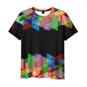 Мужская футболка 3D с принтом Калейдоскоп чёрный в Курске, 100% полиэфир | прямой крой, круглый вырез горловины, длина до линии бедер | Тематика изображения на принте: калейдоскоп | мозаика | разноцветный | черный | яркий