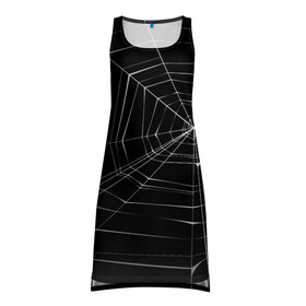 Платье-майка 3D с принтом Паутина в Курске, 100% полиэстер | полуприлегающий силуэт, широкие бретели, круглый вырез горловины, удлиненный подол сзади. | паук | сеть | черный