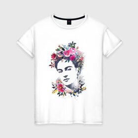 Женская футболка хлопок с принтом Фрида Кало в Курске, 100% хлопок | прямой крой, круглый вырез горловины, длина до линии бедер, слегка спущенное плечо | фрида кало