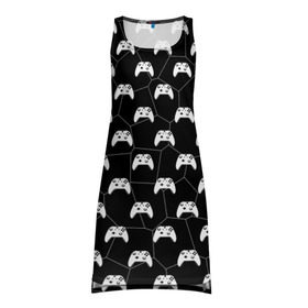 Платье-майка 3D с принтом Multi Gemepad (Black) в Курске, 100% полиэстер | полуприлегающий силуэт, широкие бретели, круглый вырез горловины, удлиненный подол сзади. | black | games | multi gemepad | white | белый | игры | много джойстиков | чёрный