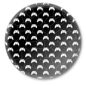 Значок с принтом Multi Gemepad (Black) в Курске,  металл | круглая форма, металлическая застежка в виде булавки | black | games | multi gemepad | white | белый | игры | много джойстиков | чёрный