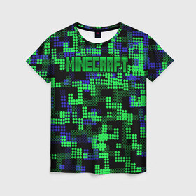 Женская футболка 3D с принтом Minecraft в Курске, 100% полиэфир ( синтетическое хлопкоподобное полотно) | прямой крой, круглый вырез горловины, длина до линии бедер | minecraft | miner | игра | инди | компьютерная | майнкрафт | мир | открытый | шахта | яркие