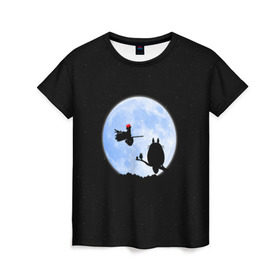 Женская футболка 3D с принтом Totoro and the moon в Курске, 100% полиэфир ( синтетическое хлопкоподобное полотно) | прямой крой, круглый вырез горловины, длина до линии бедер | Тематика изображения на принте: anime | moon | myneighbortotoro | night | stars | totoro | аниме | звезды | канта | кодомо | котобус | кусакабэ | луна | мэй | ночь | сусуватари | тацуо | тоторо | хаяомиядзаки | ясуко