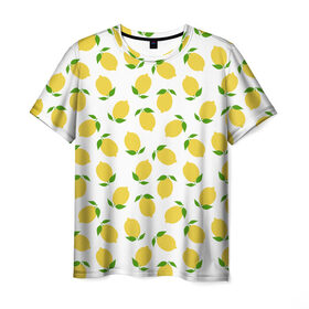 Мужская футболка 3D с принтом Лимоны в Курске, 100% полиэфир | прямой крой, круглый вырез горловины, длина до линии бедер | food | lemon | vegan | vegetarian | веган | вегетарианство | еда | лимон