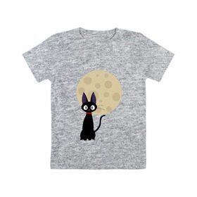 Детская футболка хлопок с принтом Luna cat в Курске, 100% хлопок | круглый вырез горловины, полуприлегающий силуэт, длина до линии бедер | ведьмина доставка | кики | хаяо миядзаки