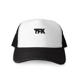 Кепка тракер с сеткой с принтом TFK logo black в Курске, трикотажное полотно; задняя часть — сетка | длинный козырек, универсальный размер, пластиковая застежка | tfk | thousand foot krutch