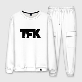 Мужской костюм хлопок с принтом TFK logo black в Курске, 100% хлопок | на свитшоте круглая горловина, мягкая резинка по низу. Брюки заужены к низу, на них два вида карманов: два “обычных” по бокам и два объемных, с клапанами, расположенные ниже линии бедра. Брюки с мягкой трикотажной резинкой на поясе и по низу штанин. В поясе для дополнительного комфорта — широкие завязки | tfk | thousand foot krutch