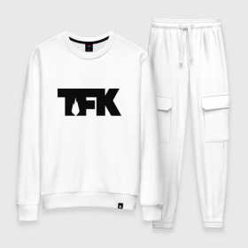 Женский костюм хлопок с принтом TFK logo black в Курске, 100% хлопок | на свитшоте круглая горловина, мягкая резинка по низу. Брюки заужены к низу, на них два вида карманов: два 