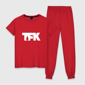 Женская пижама хлопок с принтом TFK logo white в Курске, 100% хлопок | брюки и футболка прямого кроя, без карманов, на брюках мягкая резинка на поясе и по низу штанин | Тематика изображения на принте: tfk | thousand foot krutch