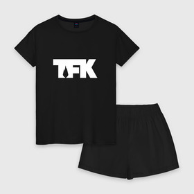 Женская пижама с шортиками хлопок с принтом TFK logo white в Курске, 100% хлопок | футболка прямого кроя, шорты свободные с широкой мягкой резинкой | Тематика изображения на принте: tfk | thousand foot krutch