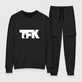 Женский костюм хлопок с принтом TFK logo white в Курске, 100% хлопок | на свитшоте круглая горловина, мягкая резинка по низу. Брюки заужены к низу, на них два вида карманов: два 