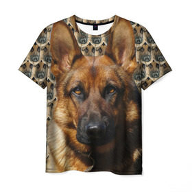 Мужская футболка 3D с принтом Овчарка в Курске, 100% полиэфир | прямой крой, круглый вырез горловины, длина до линии бедер | любимец | овчарка | пес | песик | питомец | собака | собаки