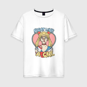 Женская футболка хлопок Oversize с принтом Сейлор Мун в Курске, 100% хлопок | свободный крой, круглый ворот, спущенный рукав, длина до линии бедер
 | sailor moon