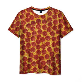 Мужская футболка 3D с принтом Пицца пепперони в Курске, 100% полиэфир | прямой крой, круглый вырез горловины, длина до линии бедер | pepperoni | pizza | еда | колбаса | мясо | пица | сардельки | сыр | фастфуд