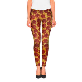 Леггинсы 3D с принтом Пицца пепперони в Курске, 80% полиэстер, 20% эластан | Эластичный пояс, зауженные к низу, низкая посадка | pepperoni | pizza | еда | колбаса | мясо | пица | сардельки | сыр | фастфуд